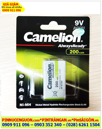 Camelion NH-9V200ARBP1; Pin sạc 9v NH-9V200ARBP1 (200mAh) AlwaysReady _Vỉ 1viên